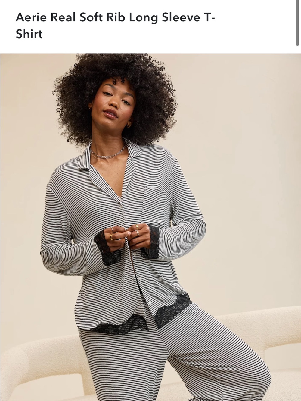 Aerie Real Soft Rib Long Sleeve T-Shirt & Trouser Pajama Set